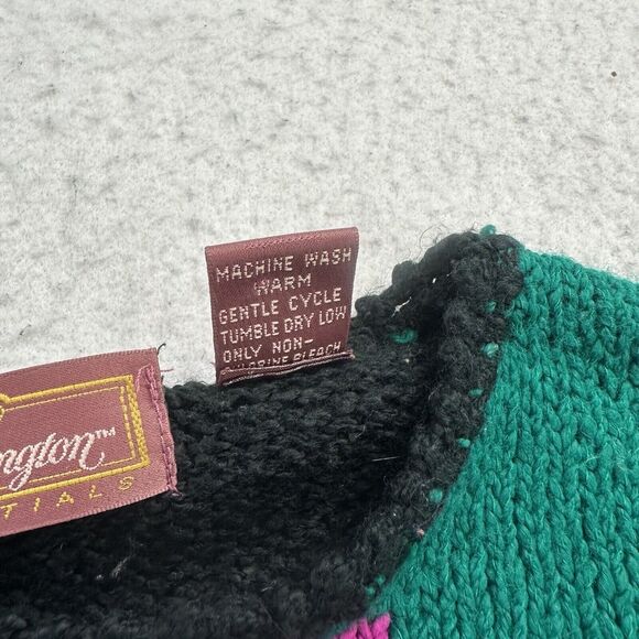Vintage Worthington Sweater Womens Medium M Black Green Pink Geometric Pullover - Picture 10 of 12